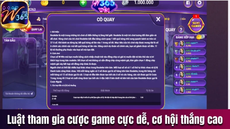 Roulette W365 - Cò Quay Đổi Thưởng Hot Nhất Tại Cổng Game 2 Luật tham gia cược game cực dễ, cơ hội thắng siêu cao
